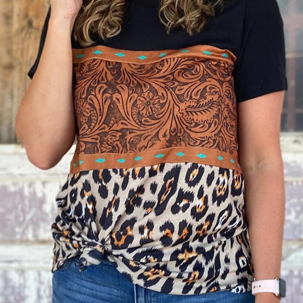 💜 New Leopard Color Block Top - Picture 4 of 9